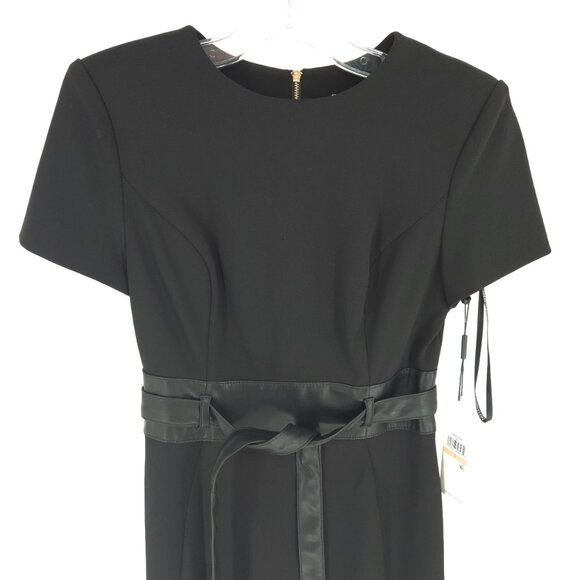 Calvin Klein Crepe Short Sheath Dress Faux Leather Belt Professional Workwear 2 - Picture 2 of 16